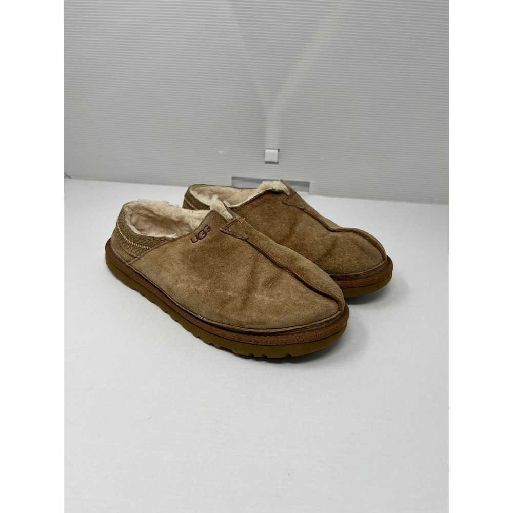 UGG Mens Neuman Suede Slippers Chestnut Brown Sheepskin Loafers 3234 Size 7